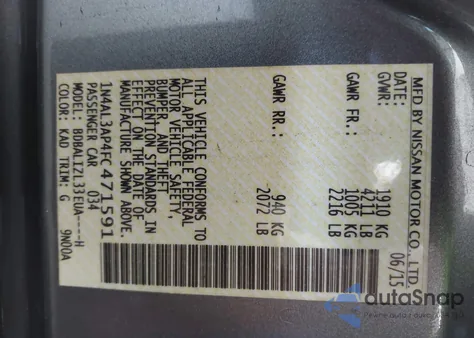 2015 Nissan Altima 2.5 Sv из США, поврежденный, VIN 1N4AL3AP4FC471591